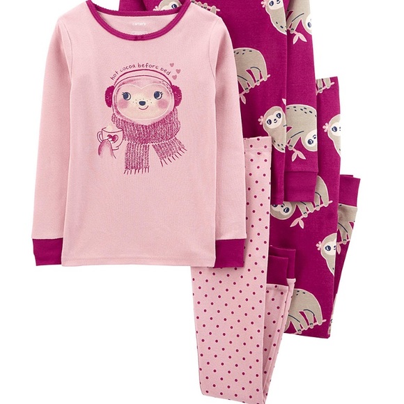 Carter’s sloth polka dot pajama set hot coco before bed red pink long sleeve - Picture 1 of 6